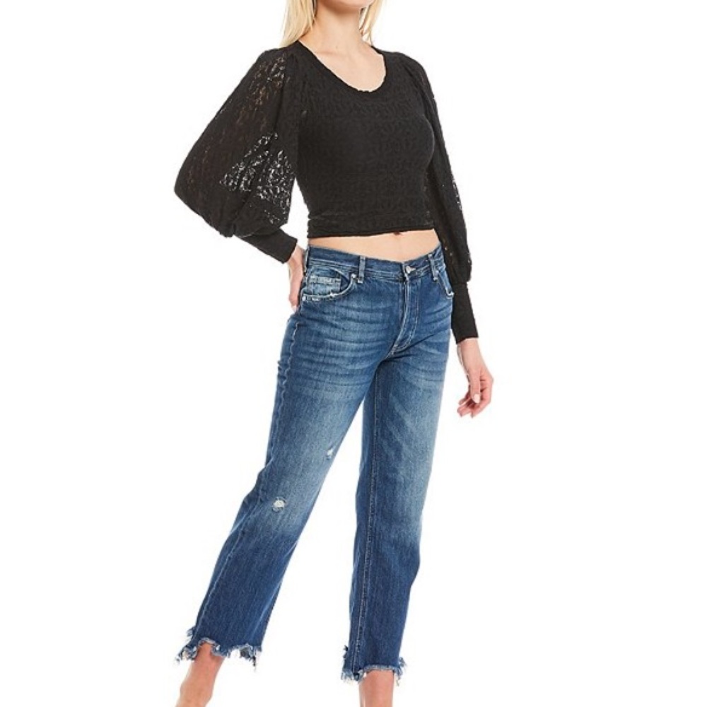 Free People Tea Time Puff Sleeve Top Black - Picture 4 of 9